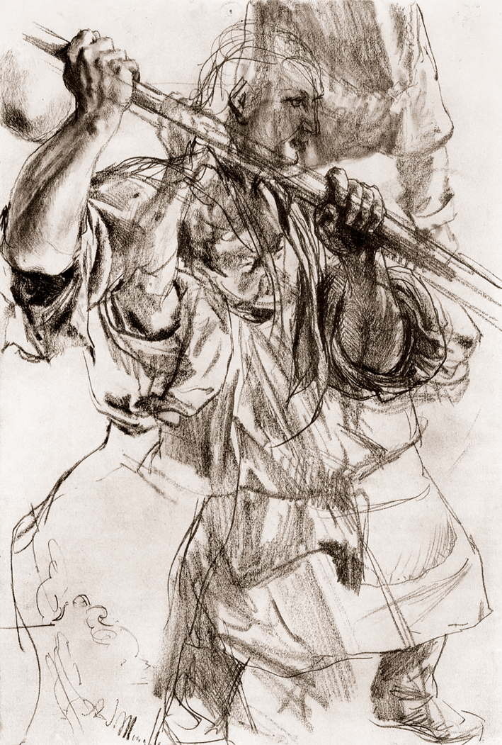  Adolpyh Von Menzel —— 握着钢钎的工人 (2)